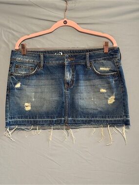 Bullhead Denim Co Womens Distressed Jean Skirt Size 11 Frayed Hem Boho Grunge